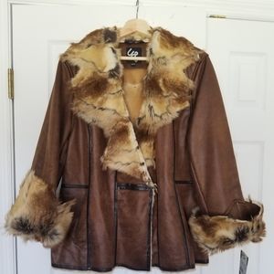 U&I Faux Brown Shearling with Faux Fur Jacket with tags.Size XL Slightly damage